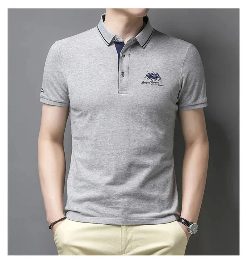 Men's Embroidered Polo Short Sleeve Shirt -Luxury Casual Lapel T-shirt