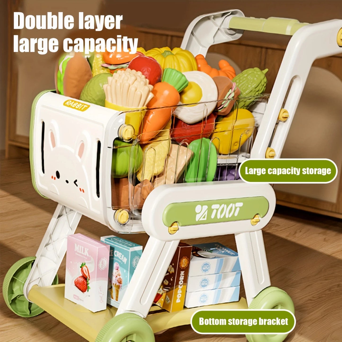 32 pcs Kids Shopping Cart Trolley Play Set with Pretend Food