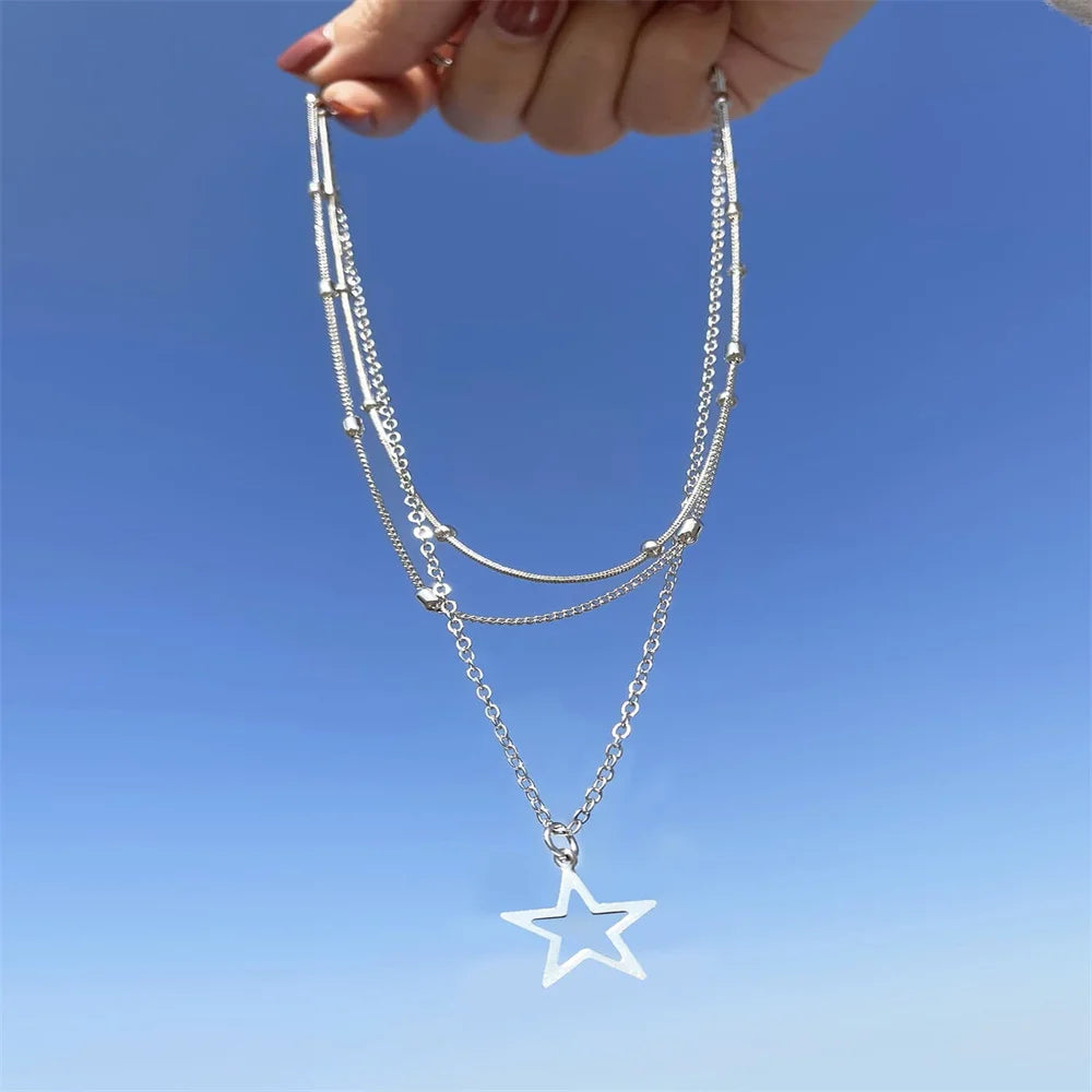 Multilayered Star Bohemian Chain  Necklace w/ star Pendant