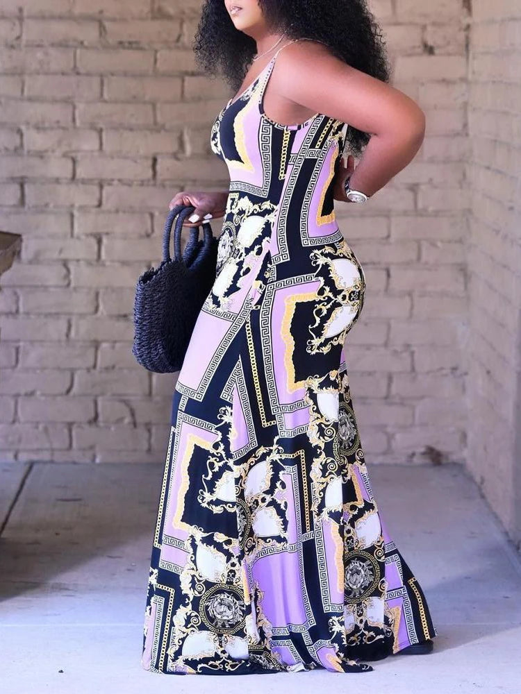 Plus Size  Jumpsuit- Baroque Scarf Print With Wide Leg