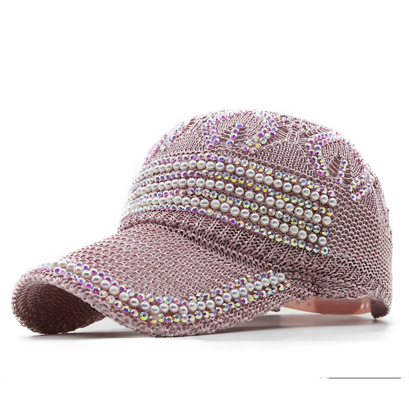 Women's Rhinestone Knitting Mesh Baseball cap with Crystal Bling  Decoration