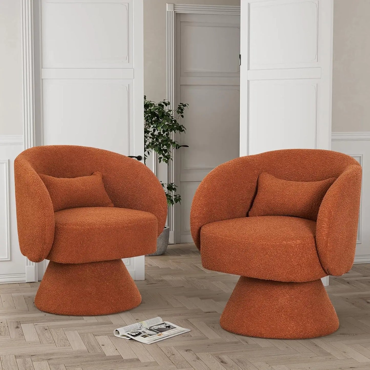 Set of 2 Upholstered Swivel Barrel Accent Chair - 360 Degree Swivel