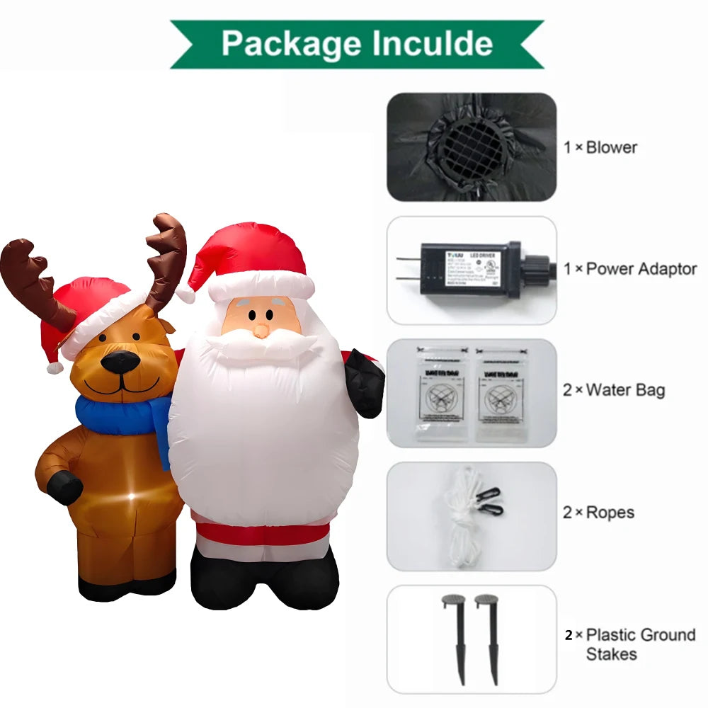 4ft/1.5M LED Christmas Inflatable -Santa Claus And Rain Deer