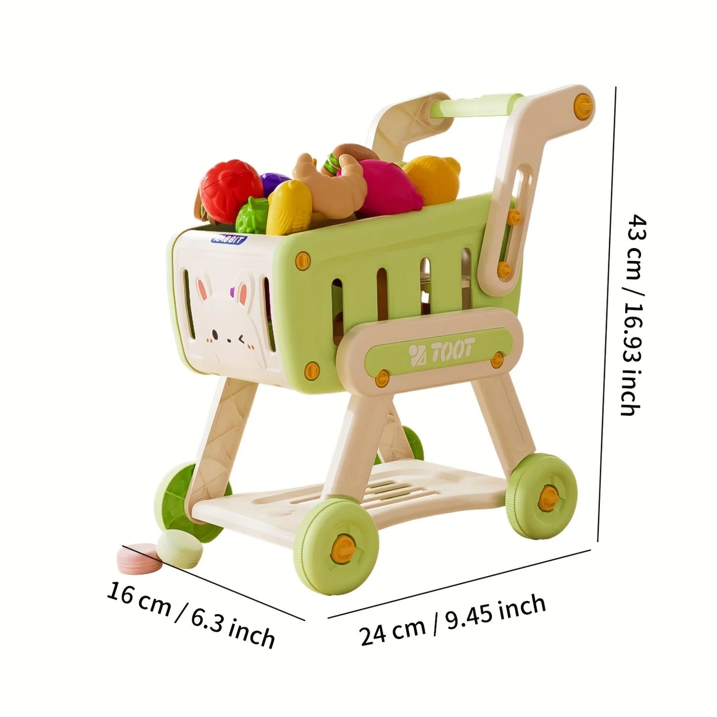 32 pcs Kids Shopping Cart Trolley Play Set with Pretend Food