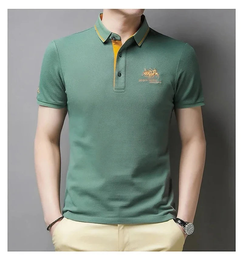 Men's Embroidered Polo Short Sleeve Shirt -Luxury Casual Lapel T-shirt