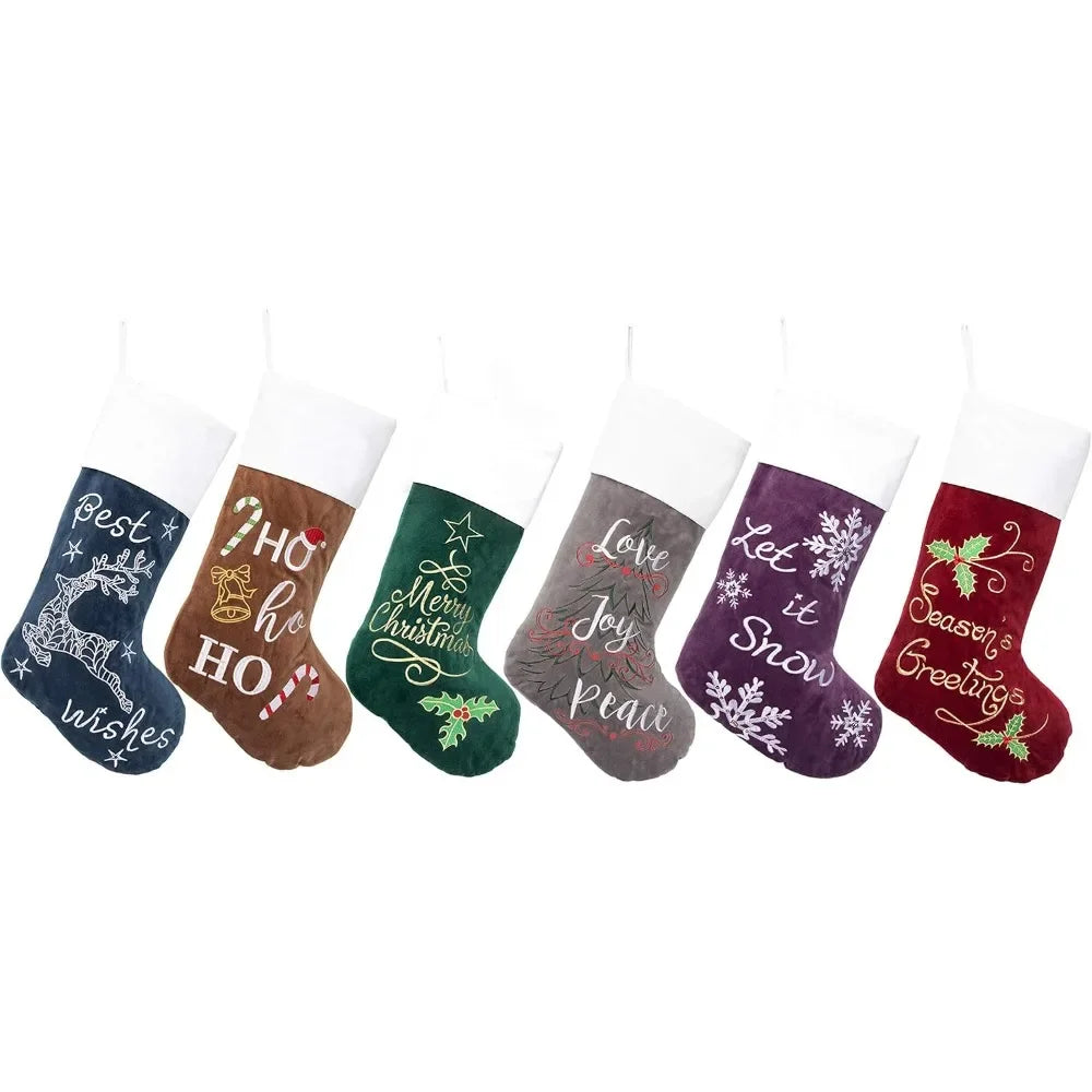 6 Pack Christmas Stockings for Family -Large Luxury Velvet with Quilted Lining