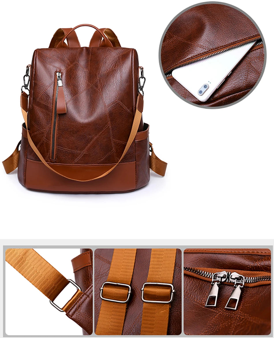 Women’s Soft Leather Large Capacity Backpack- Shoulder Bags