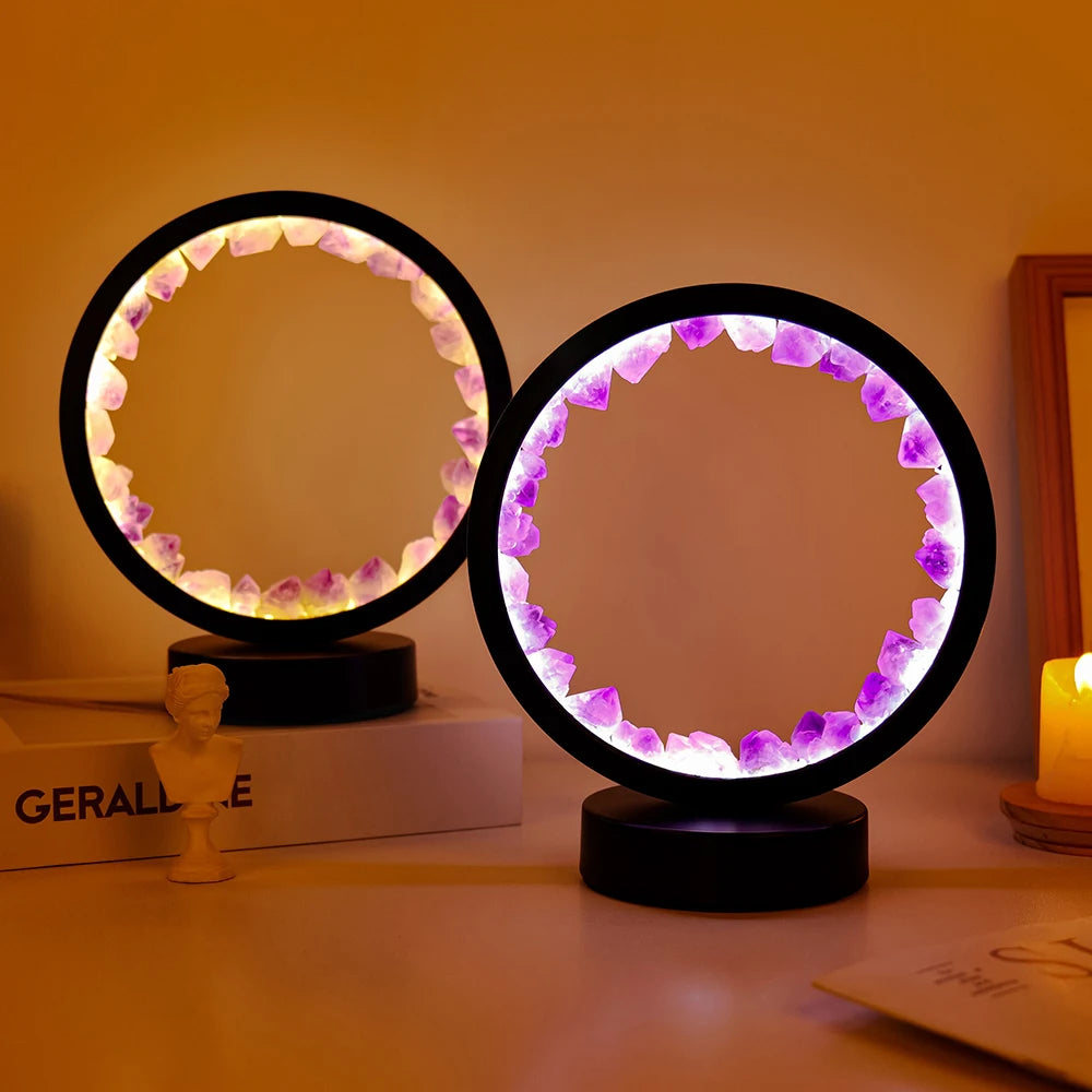 LED Crystal Lamp- Natural Gemstone Amethyst Healing Stone