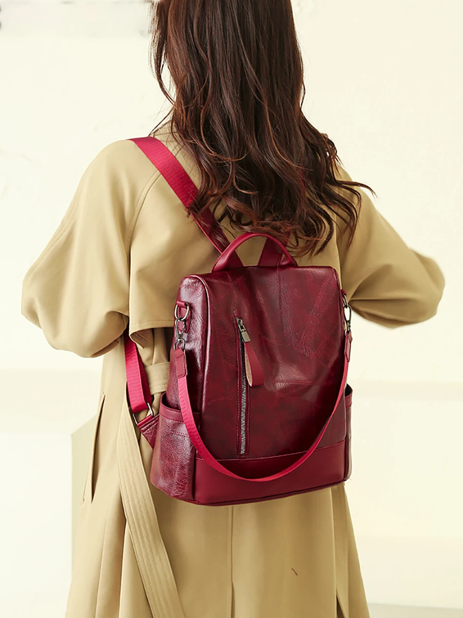 Women’s Soft Leather Large Capacity Backpack- Shoulder Bags