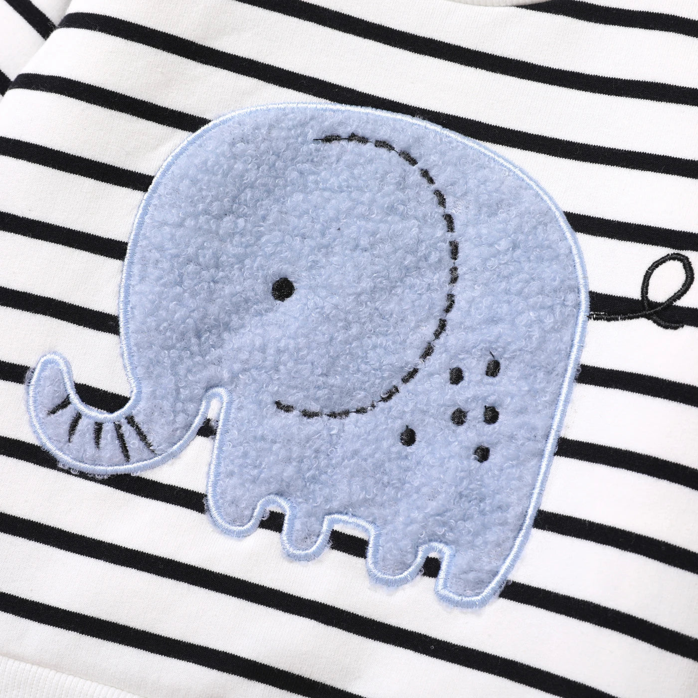 2pc set- boy Long-sleeve Elephant Embroidered Striped Sweatshirt & Denim Jeans