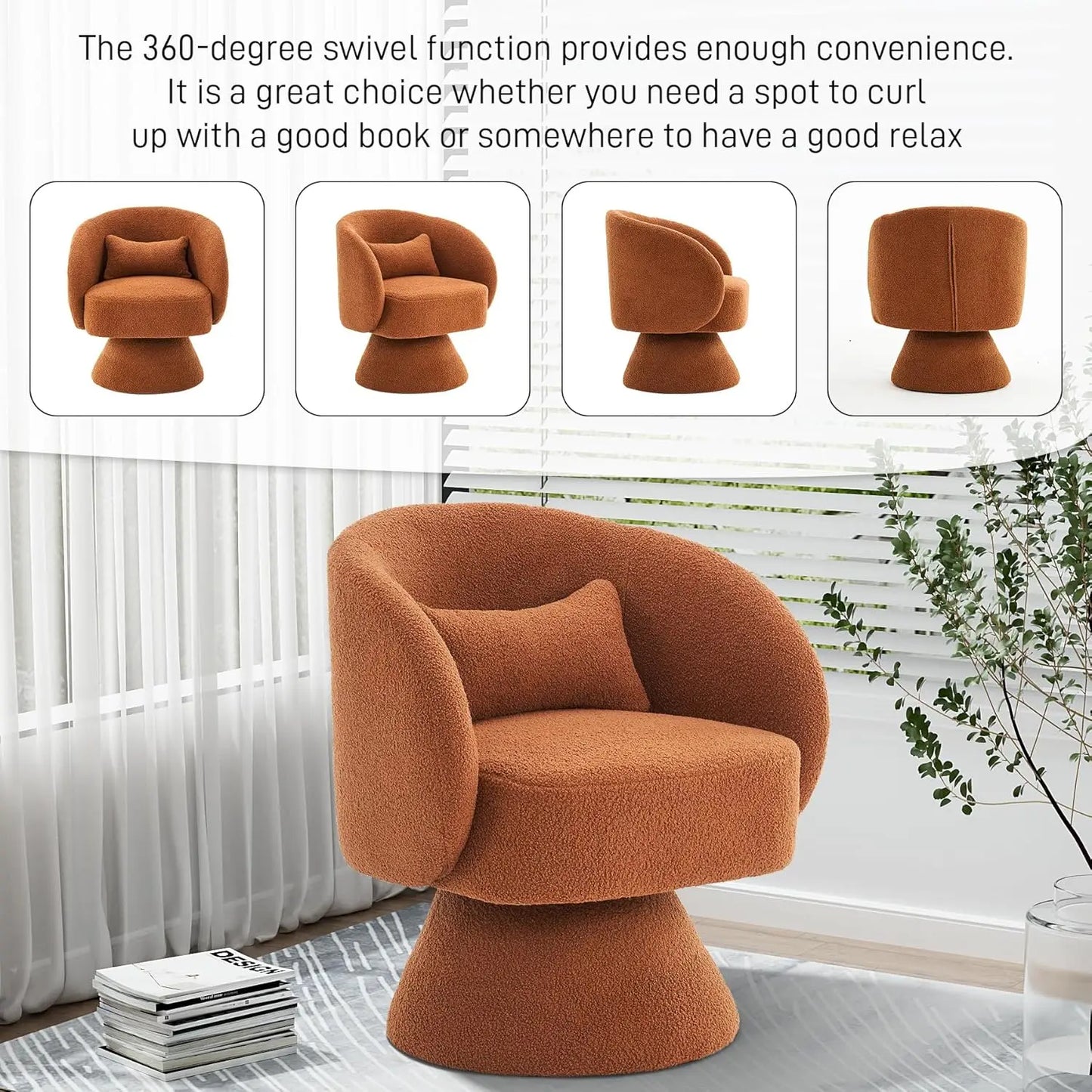 Set of 2 Upholstered Swivel Barrel Accent Chair - 360 Degree Swivel