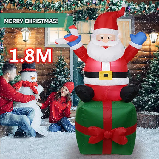 1.8M Christmas Inflatable Santa Claus Sitting Gift LED Light Inflatable Model Toy Outdoor Ornament Xmas New Year Party Decoratio