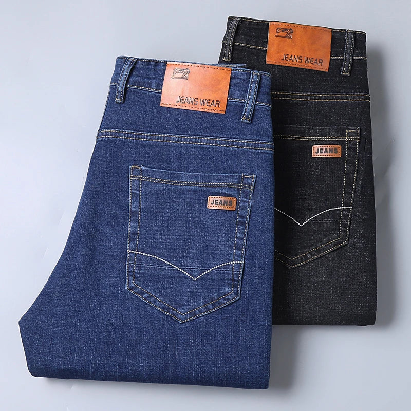 Men's Casual Straight Leg Blue/Black  Jeans - Slightly Elastic