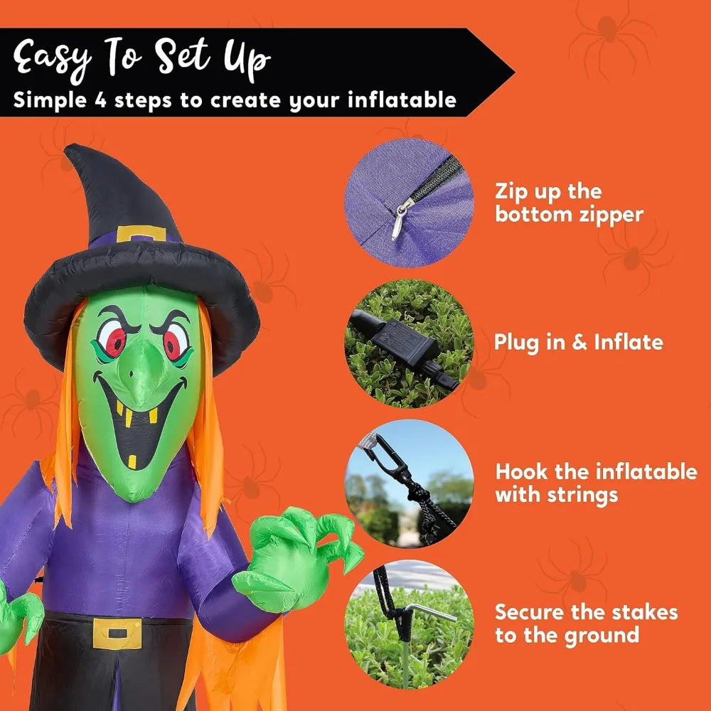 12 FT Giant Inflatable Witch with Built-in LED Lights-Outdoor Halloween Decoration