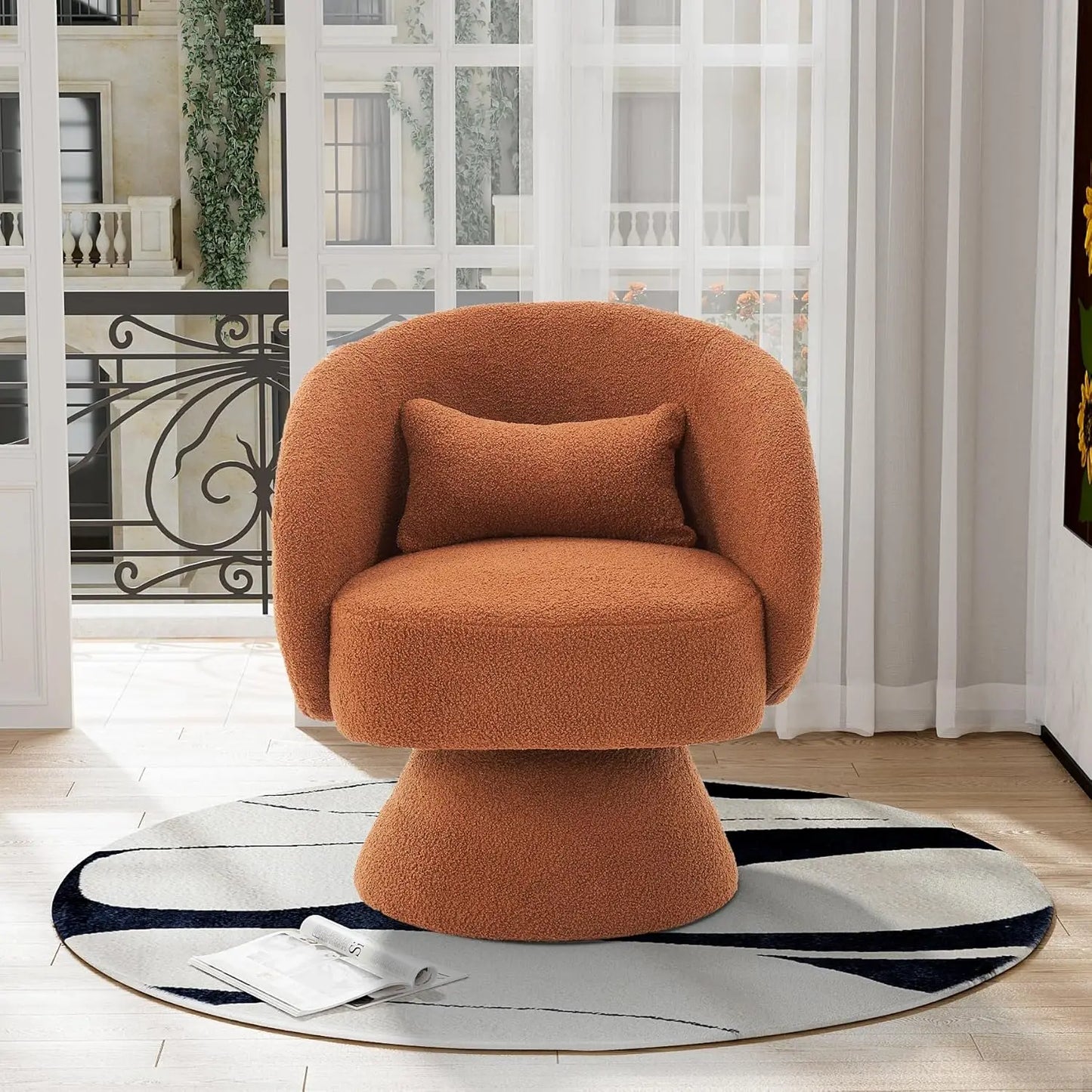 Set of 2 Upholstered Swivel Barrel Accent Chair - 360 Degree Swivel