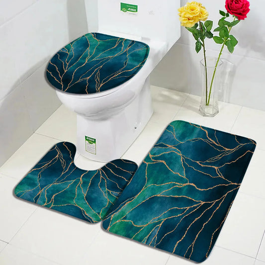 1-3 pc set- Non-Slip Bath Mat Set -Abstract Marble Design -Rugs +Toilet Lid Cover