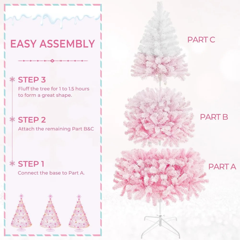 Artificial Flocked Pre lit Christmas Tree -Pre-lit with 820 Branch Tips & Foldable Stand