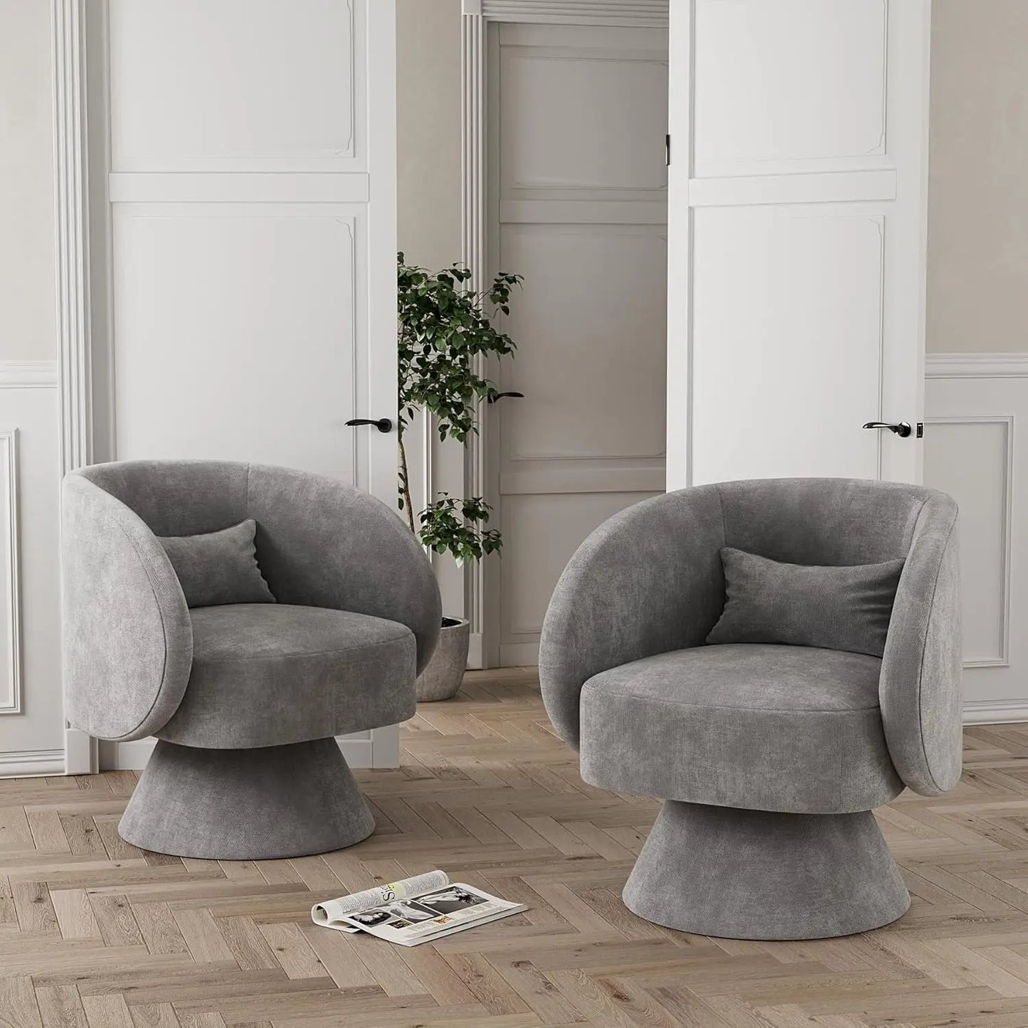 Set of 2 Upholstered Swivel Barrel Accent Chair - 360 Degree Swivel