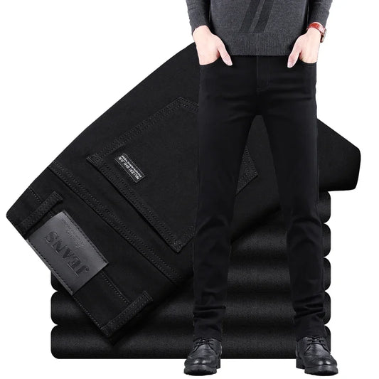 Men's Black Slim Fit Jeans -Elastic Straight Leg