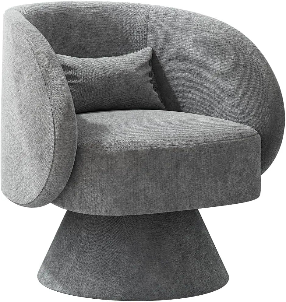 Set of 2 Upholstered Swivel Barrel Accent Chair - 360 Degree Swivel