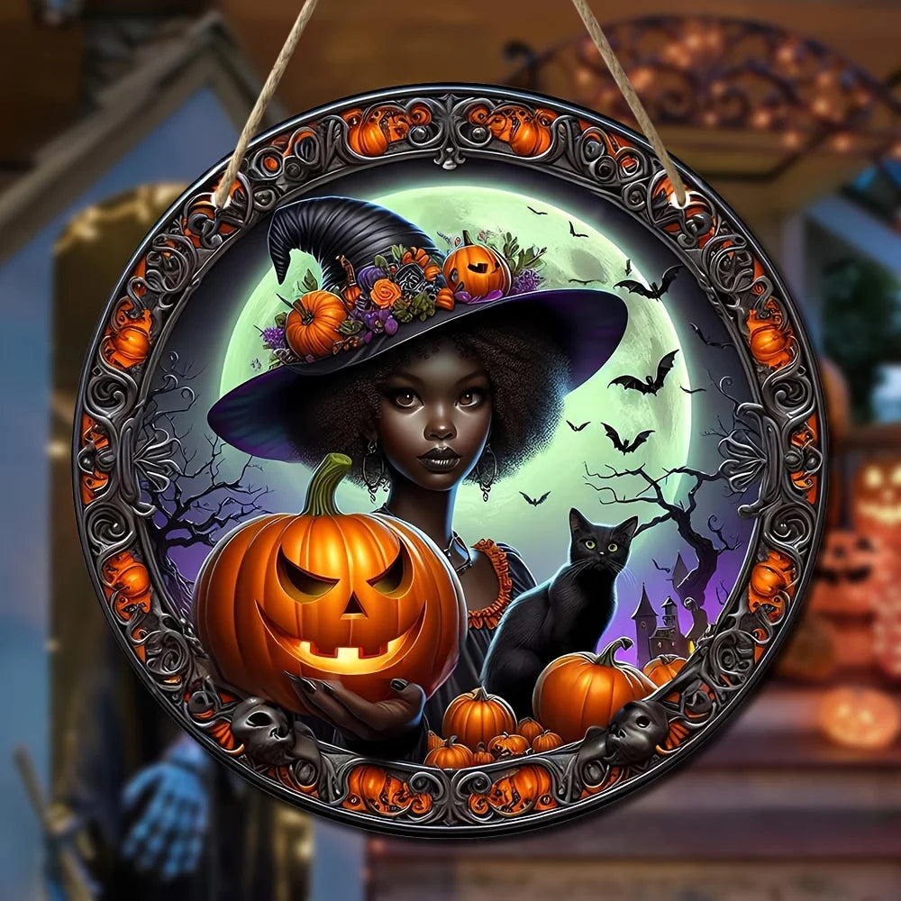 Charming Witch-Themed Wooden Sign For Halloween