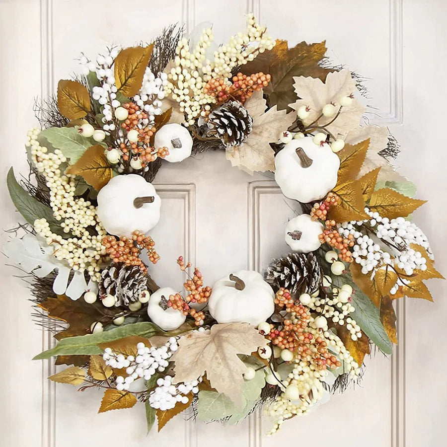 Autumn White Pumpkin Door Wreath