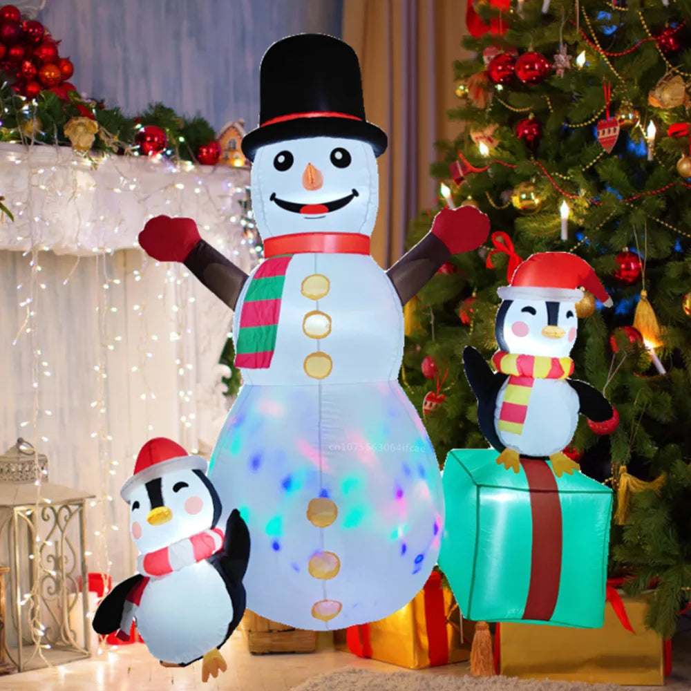 1.8M/6FT LED Christmas Inflatable - Snowman W/Two Penguins & gift