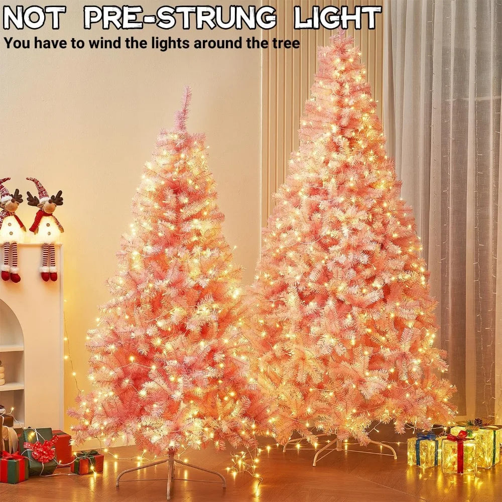 6ft-7.5ft Artificial Spruce Christmas Tree with 300 White String Lights