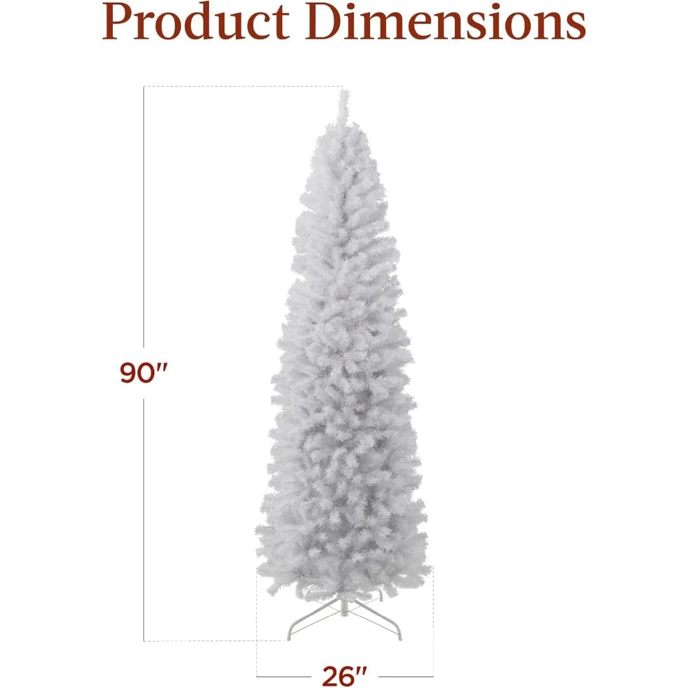 6ft-7.5ft White Pencil Artificial Christmas Tree with metal base