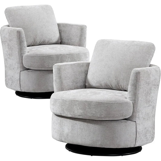 Swivel Barrel Chair Set of 2, 31.9" W Chenille Round Swivel Accent Chairs for Living Room, Comfy Modern 360 Degree Swivel Club