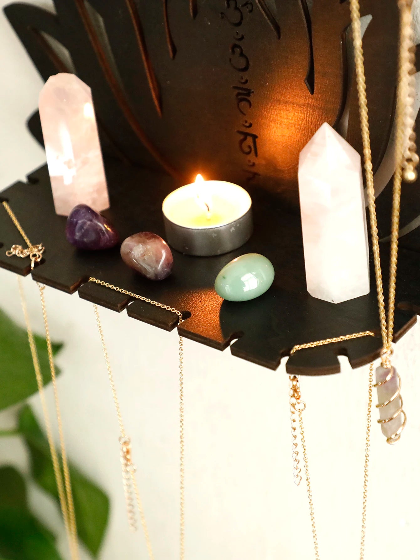 Lotus Crystal Black Wooden Floating Wall Shelf