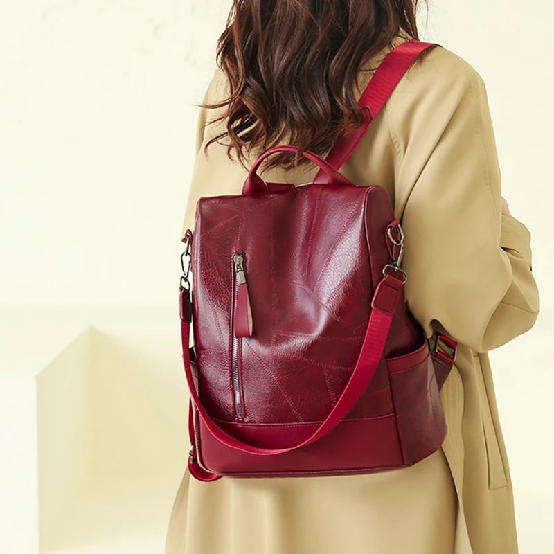 Women’s Soft Leather Large Capacity Backpack- Shoulder Bags