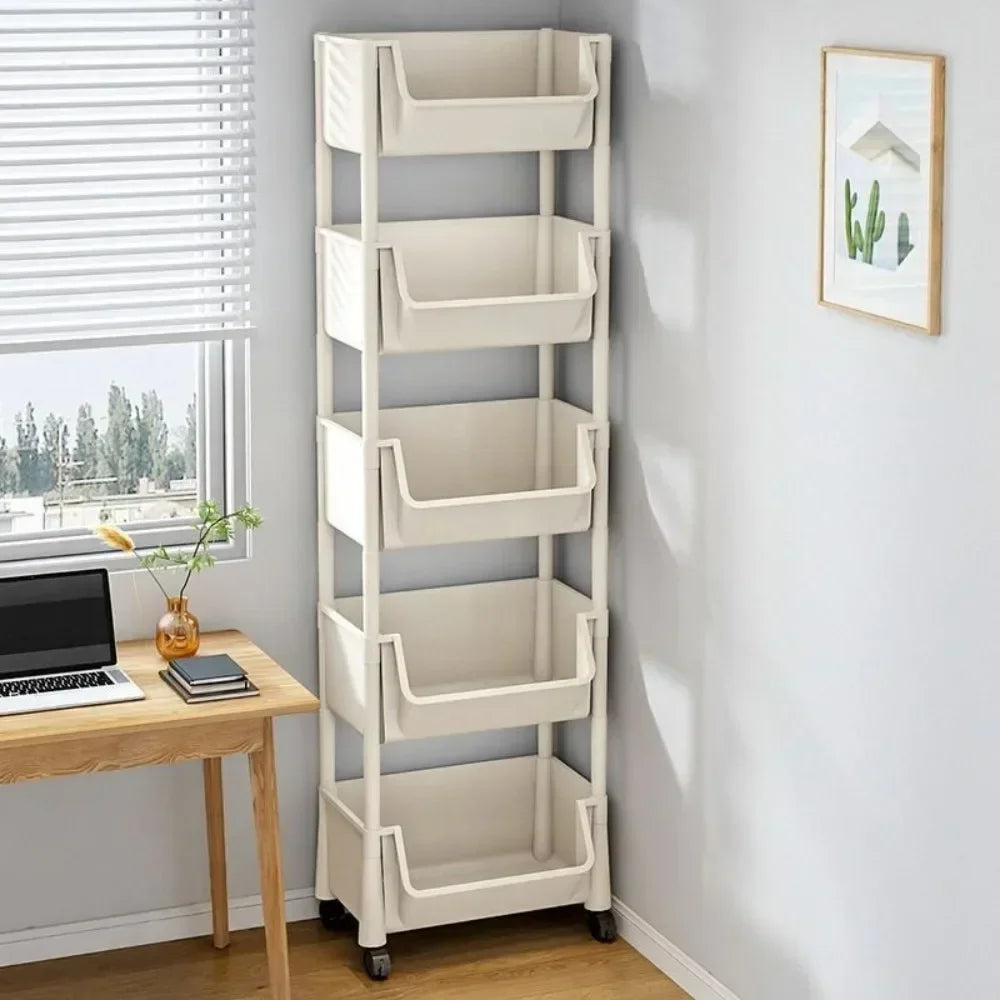 Trolley Bookshelf Kitchen Storage Rack- Home Organizer