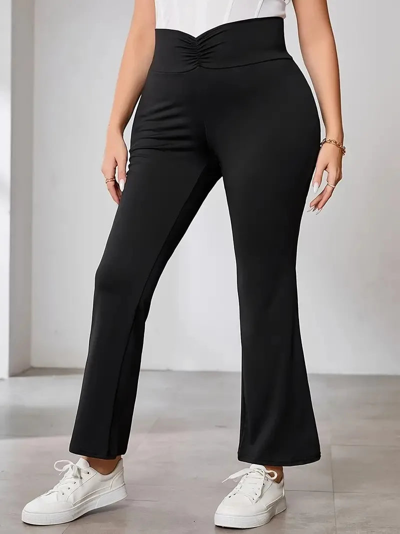 Plus Size High Waist Flare Black Office pants