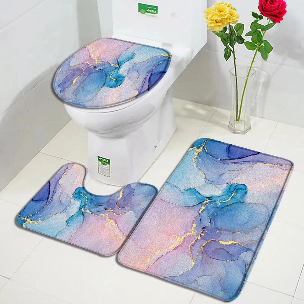 Juego de 1 a 3 alfombrillas de baño antideslizantes con diseño de mármol abstracto, alfombras y tapa de inodoro