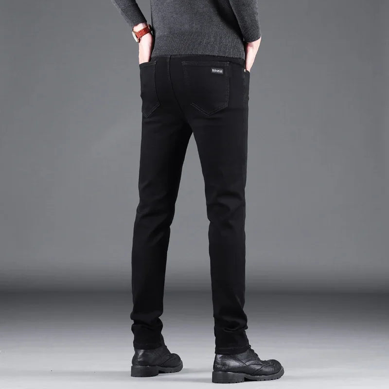 Men's Black Slim Fit Jeans -Elastic Straight Leg