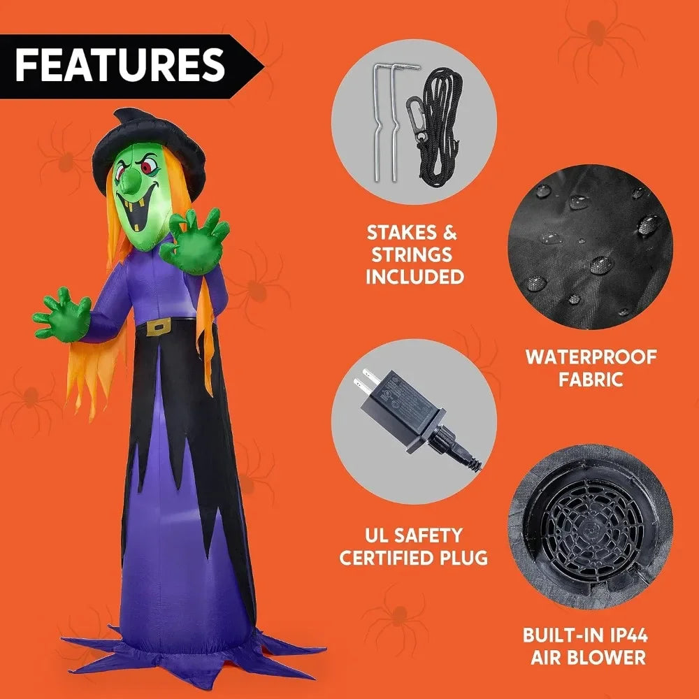 12 FT Giant Inflatable Witch with Built-in LED Lights-Outdoor Halloween Decoration