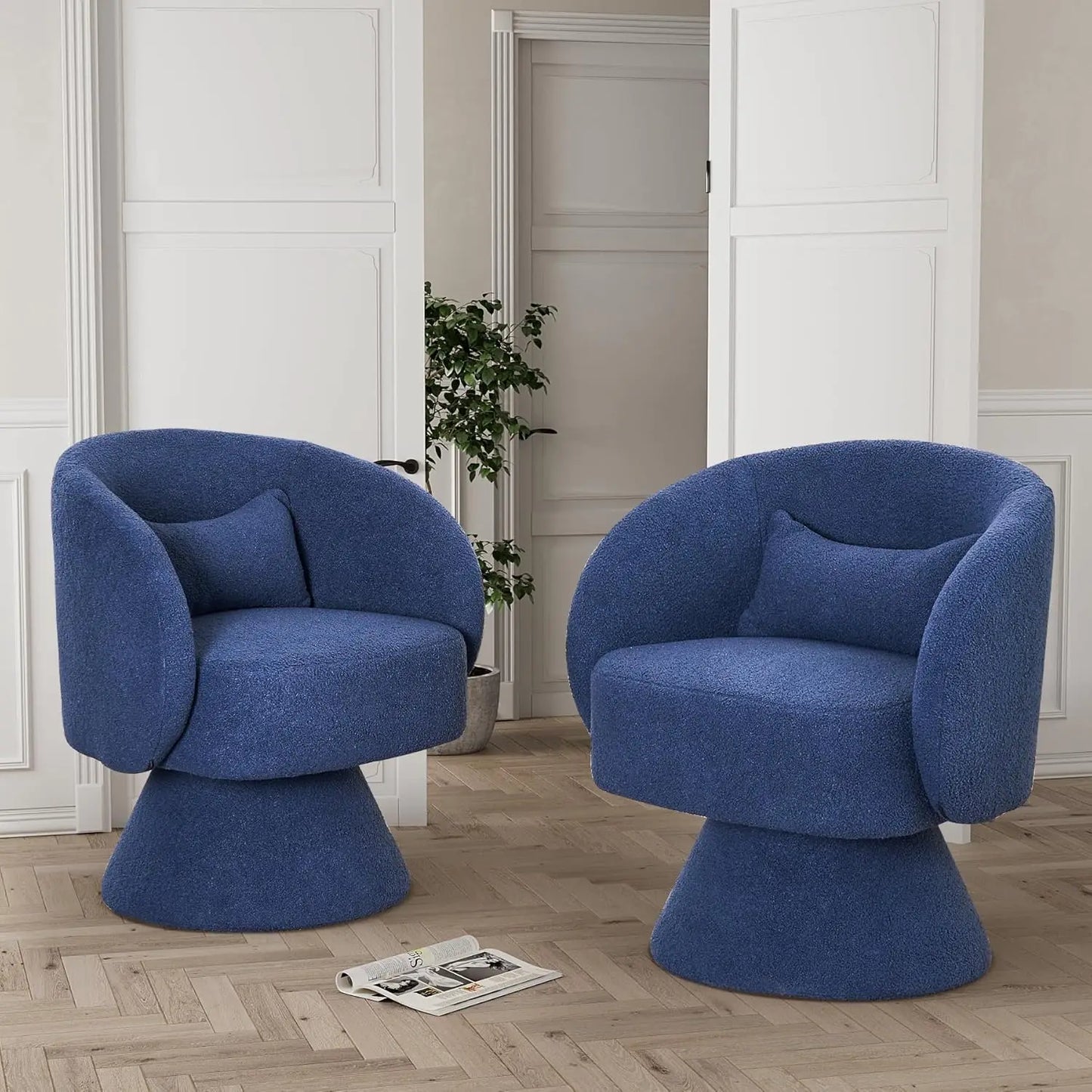 Set of 2 Upholstered Swivel Barrel Accent Chair - 360 Degree Swivel