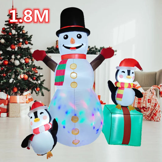 1.8M/6FT LED Christmas Inflatable - Snowman W/Two Penguins & gift