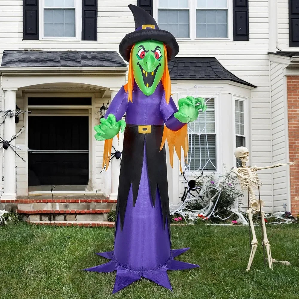 12 FT Giant Inflatable Witch with Built-in LED Lights-Outdoor Halloween Decoration