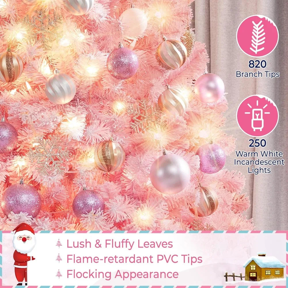 Artificial Flocked Pre lit Christmas Tree -Pre-lit with 820 Branch Tips & Foldable Stand