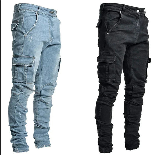 Men's Multi Pockets Casual Slim Fit Elastic Jeans