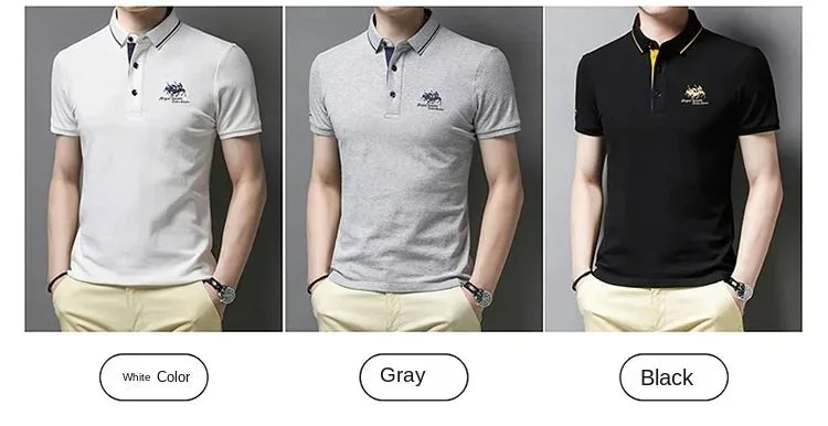 Men's Embroidered Polo Short Sleeve Shirt -Luxury Casual Lapel T-shirt