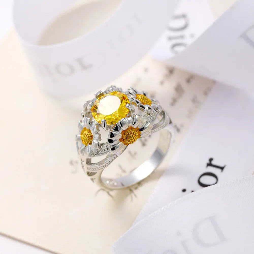 Anillo Daisy - Circón amarillo