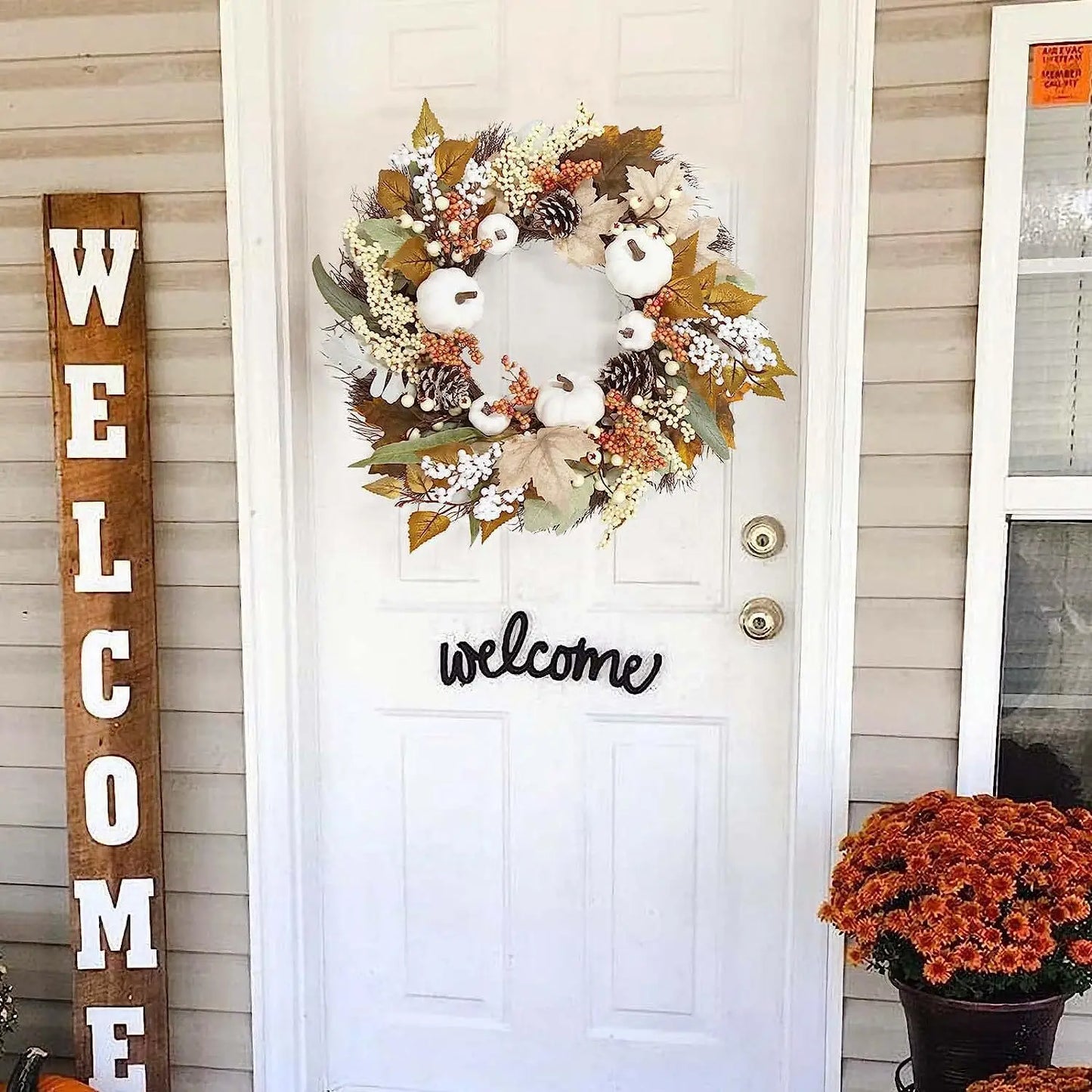 Autumn White Pumpkin Door Wreath