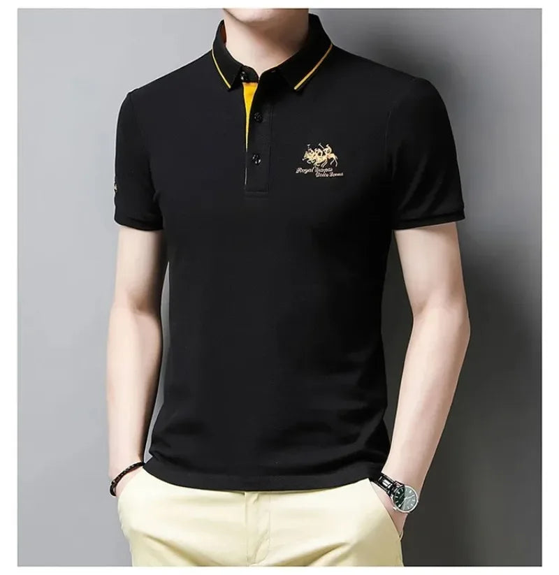 Men's Embroidered Polo Short Sleeve Shirt -Luxury Casual Lapel T-shirt