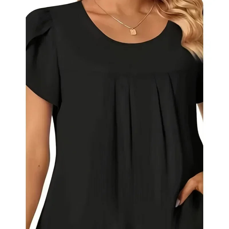 Plus Size Pleated Casual Short Sleeved Shirt - 1XL-5XL