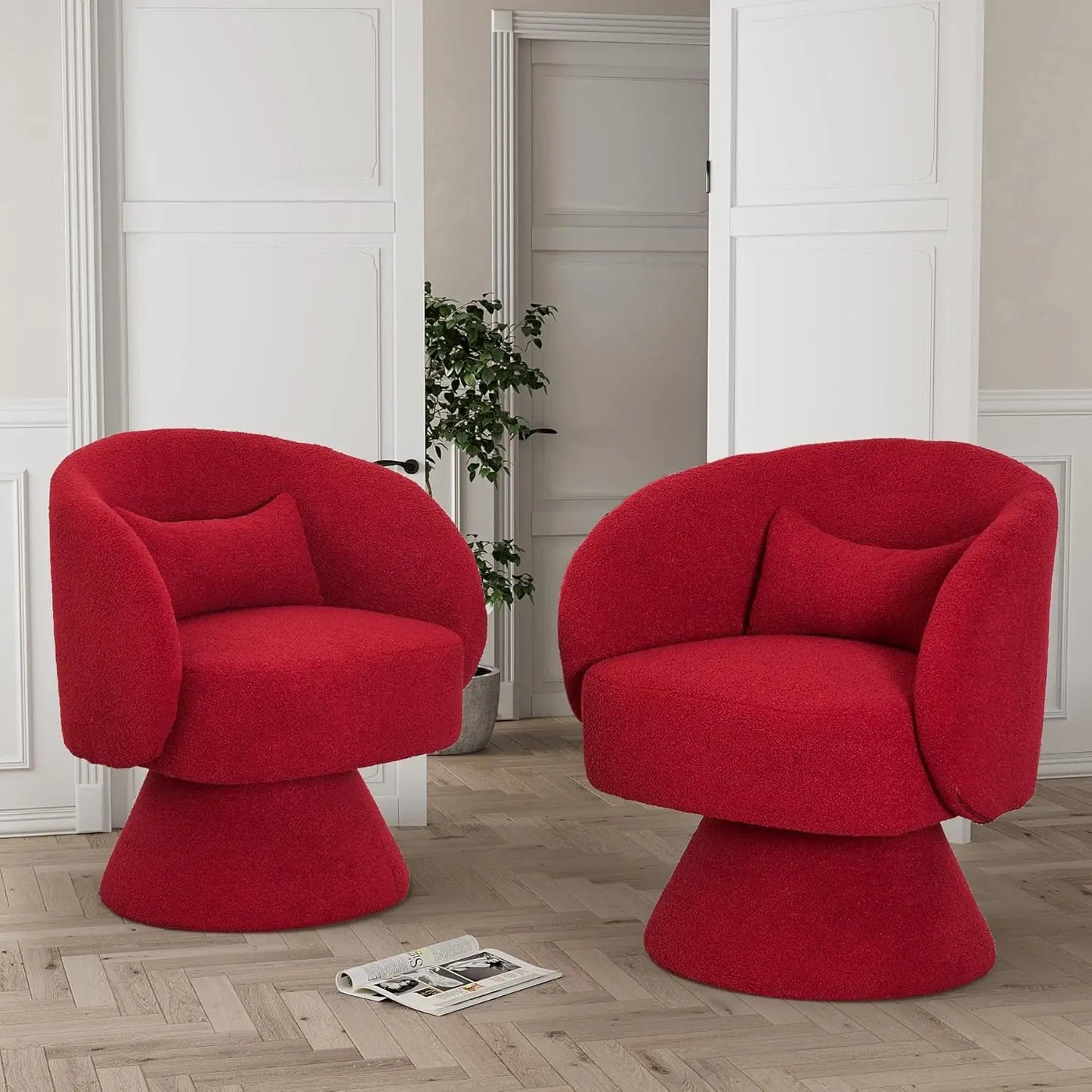 Set of 2 Upholstered Swivel Barrel Accent Chair - 360 Degree Swivel