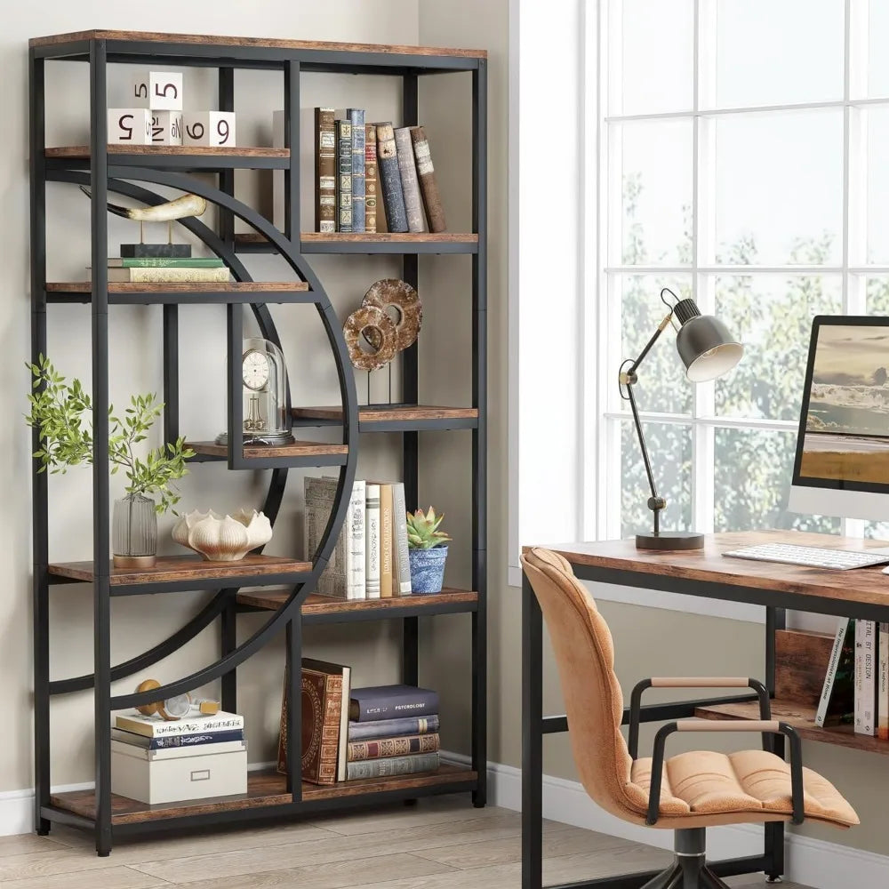 Bookshelf Industrial 5 Tier Etagere, Freestanding Tall Bookshelves Display  with 9-Open Storage Shelf, Bookcases