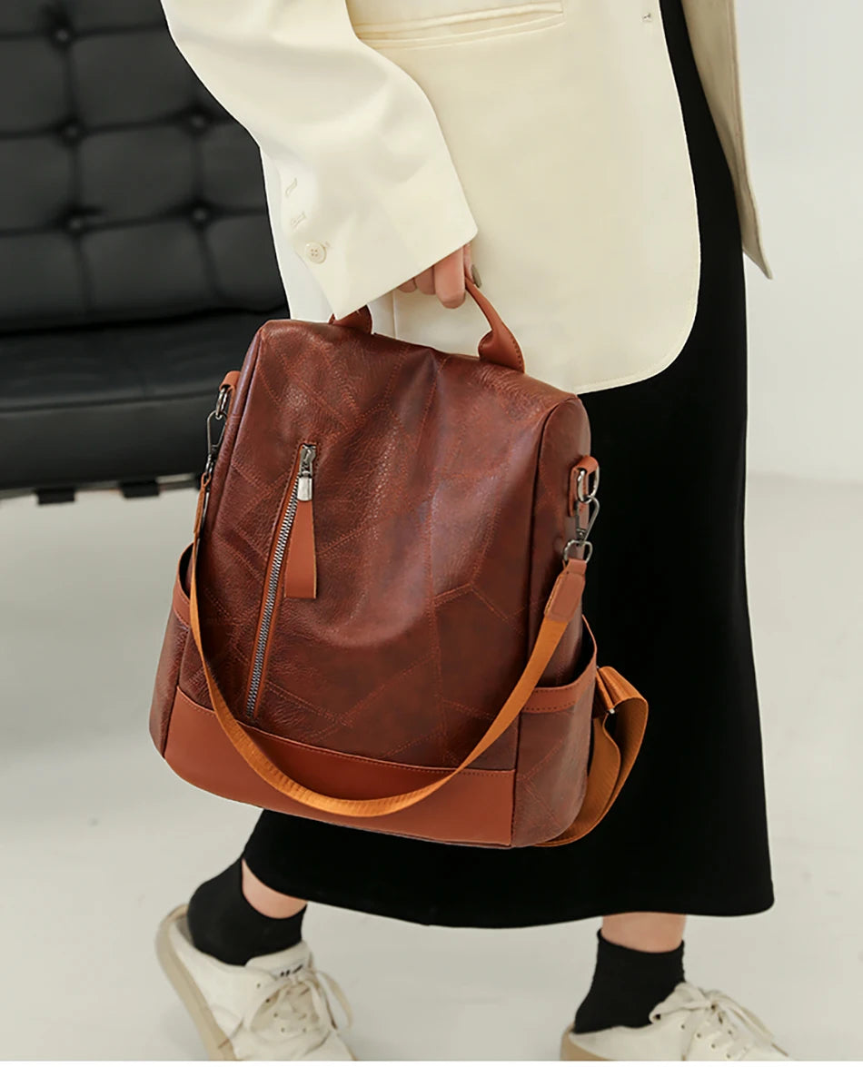 Women’s Soft Leather Large Capacity Backpack- Shoulder Bags